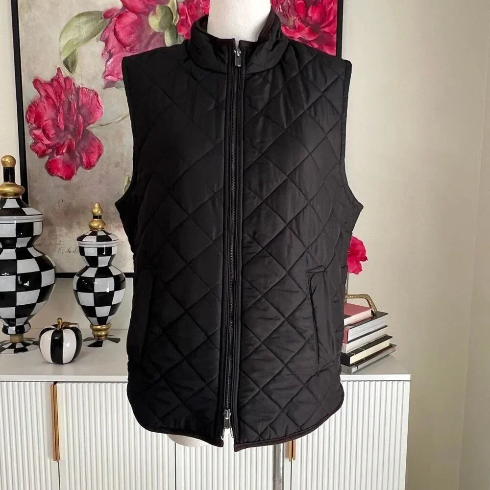 Magaschoni Women's Diamond Quilted Mock Neck Full Zip Puffer Vest Black Small